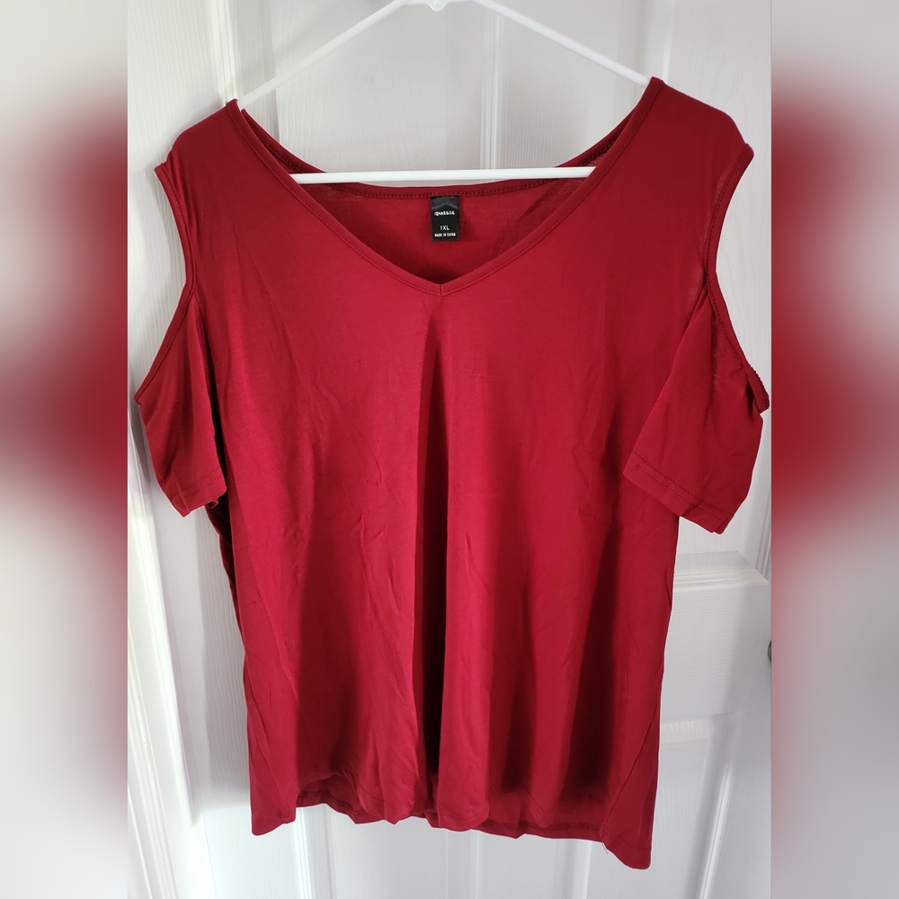 D9143 Ranlege Fashion Top Blouse Shirt Wine Red Maroon Women's 1X 1XL